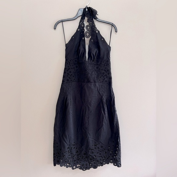 Catherine Malandrino Black Eyelet Plunging 100% Cotton Halter Top Sundress, 2 - Picture 1 of 11